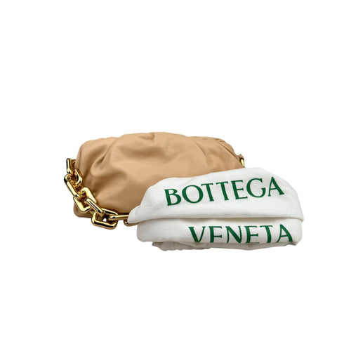 Bottega Veneta Chain Pouch Grained Clutch Almond Leather