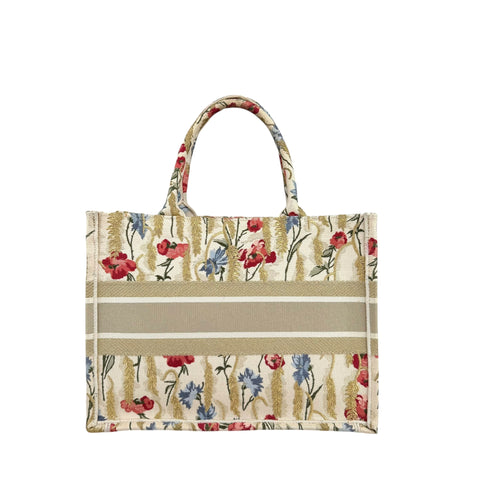 Dior Beige Multicolor Canvas Embroidered Hibiscus Medium Book Tote