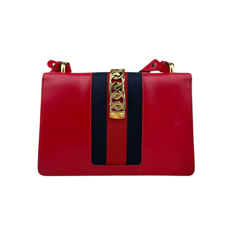 Gucci Leather Sylvie Small Shoulder Bag Red