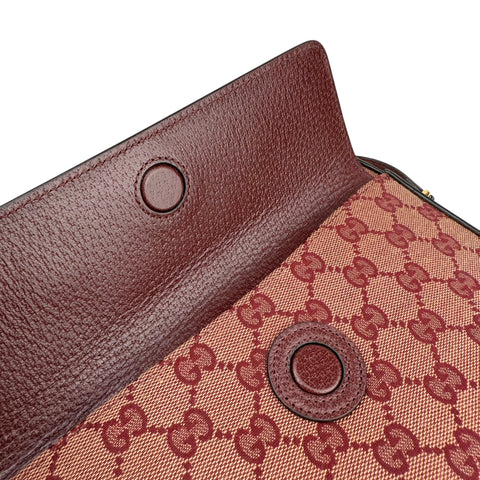 Gucci Horsebit 1955 Burgundy GG Canvas Flap Pocket Camera Crossbody