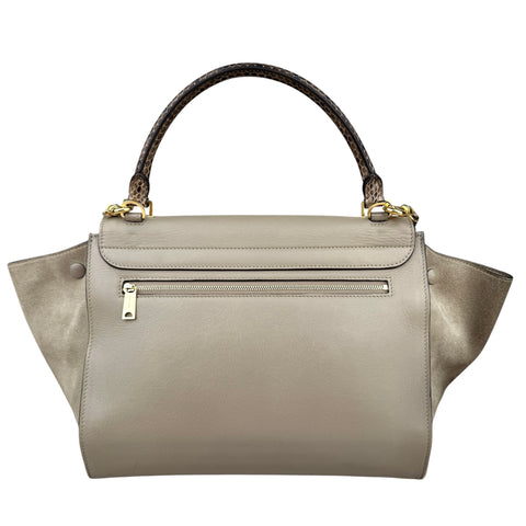Celine Trapeze large model handbag in beige leather and beige suede