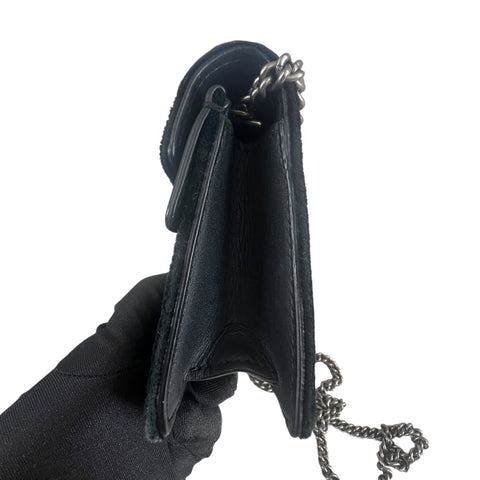 GUCCI Velvet Dionysus Mini Shoulder Bag – Black Suede Silver Chain