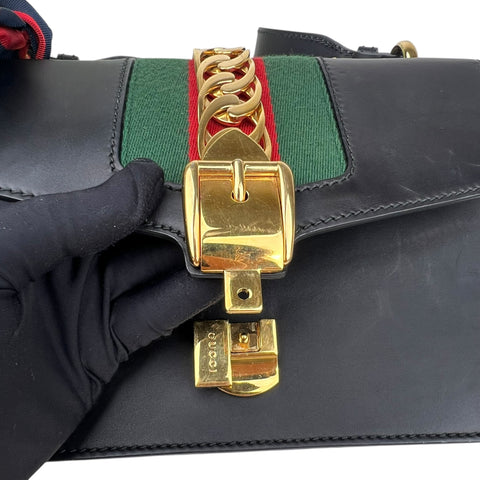 Gucci Sylvie Black Leather Bag Women Handbag