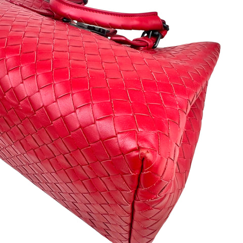 Bottega Veneta Red Intrecciato Woven Nappa Leather Roma Tote Bag