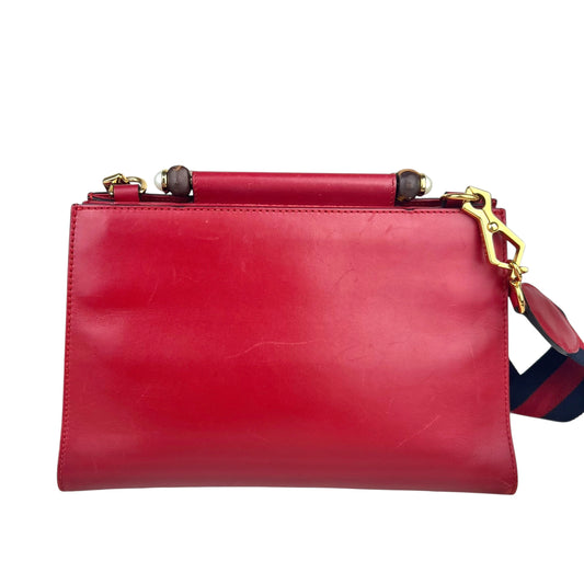 Gucci Red Smooth Calfskin Leather Nymphaea Medium Top Handle Bag