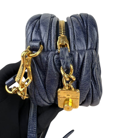 Miu Miu Blue Matelassé Leather Zip Crossbody Bag