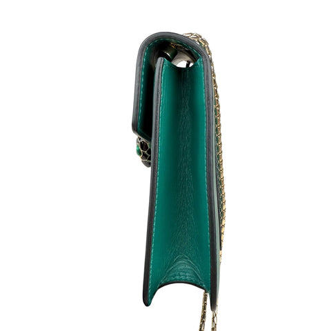 Bvlgari Calfskin Small Serpenti Forever Snake Strap Crossbody Bag Emerald Green