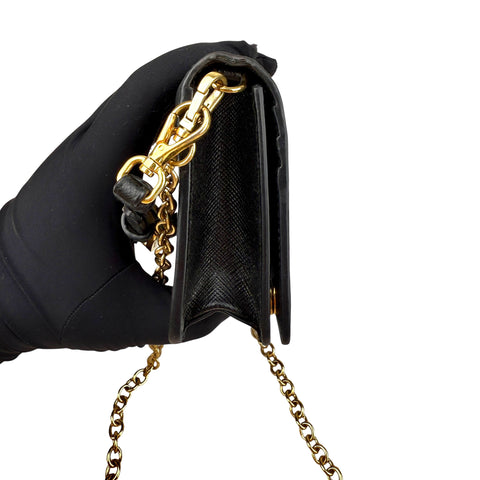 Prada Mini Bag Wallet on Chain Wristlet in Saffiano Noir