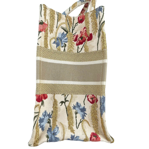 Dior Beige Multicolor Canvas Embroidered Hibiscus Medium Book Tote