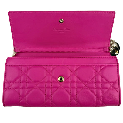 Dior Fuchsia Quilted Cannage Leather Lady Dior Wallet on Chain Bag
