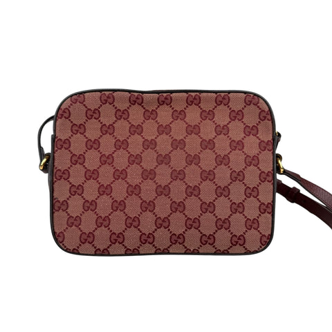 Gucci Horsebit 1955 Burgundy GG Canvas Flap Pocket Camera Crossbody
