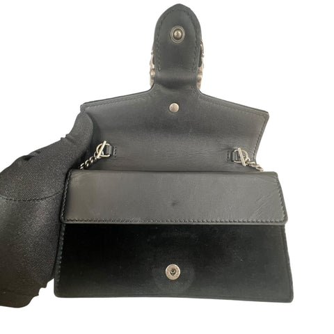 GUCCI Velvet Dionysus Mini Shoulder Bag – Black Suede Silver Chain