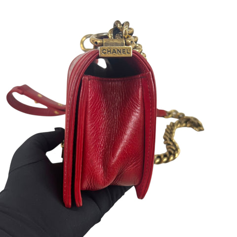 Chanel Red Leather Quilted Medium Boy Bag Flap w/ Gold Chain