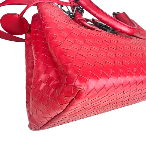 Bottega Veneta Red Intrecciato Woven Nappa Leather Roma Tote Bag