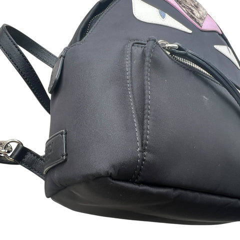 Fendi Black Nylon and Leather Monster Eyes Mini Backpack Bag