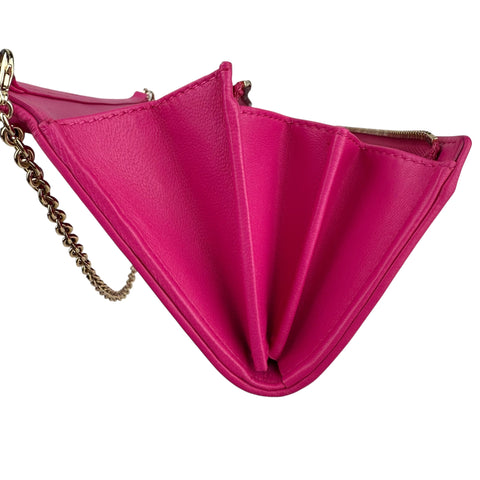 Dior Fuchsia Quilted Cannage Leather Lady Dior Wallet on Chain Bag