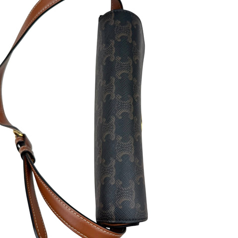 Celine Claude Triomphe Canvas and Calfskin Tan Shoulder Bag