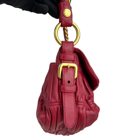 Prada Red Gathered Leather Shoulder Bag