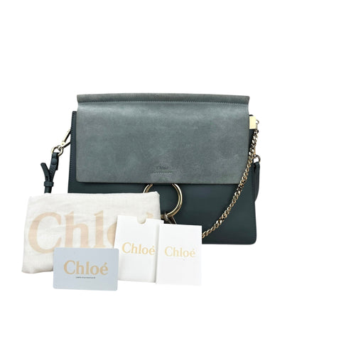 Chloe Blue Leather Suede Faye Medium Shoulder Bag