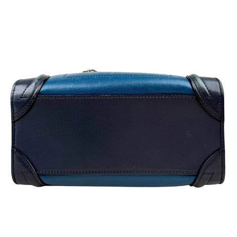 Celine Luggage medium model handbag in blue, dark blue and grey tricolor leather
