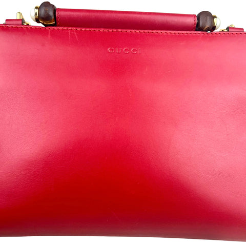 Gucci Red Smooth Calfskin Leather Nymphaea Medium Top Handle Bag