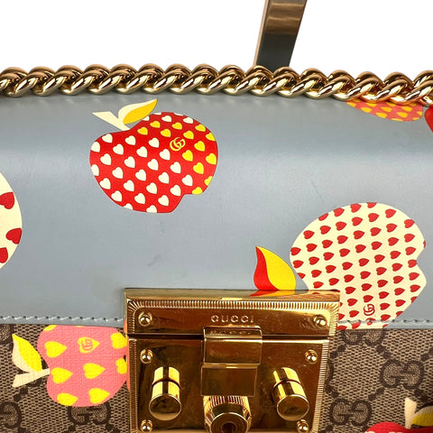 Gucci 2-WAY BAG GG SUPREME APPLE PRINT GG BROWN/BEIGE/BLUE Padlock