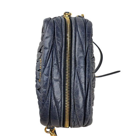 Miu Miu Blue Matelassé Leather Zip Crossbody Bag