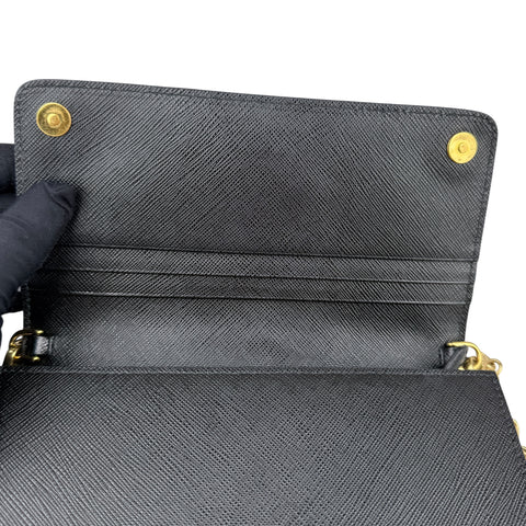 Prada Mini Bag Wallet on Chain Wristlet in Saffiano Noir