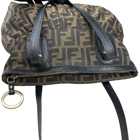 Fendi Brown Pattern Ring Pleat Tote Zucca Canvas Shoulder Bag Medium