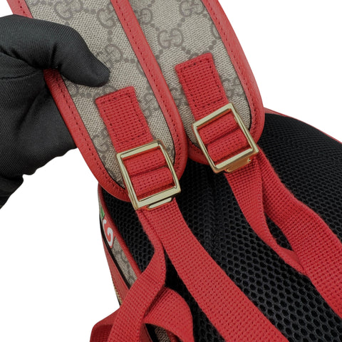 Gucci Beige/Red GG Supreme Canvas and Leather Small Backpack