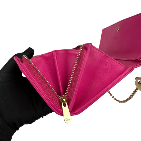 Dior Fuchsia Quilted Cannage Leather Lady Dior Wallet on Chain Bag