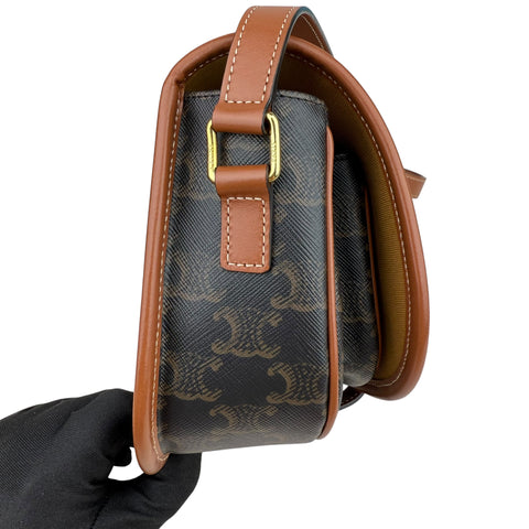 Celine Triomphe Canvas Medium Folco Bag Tan