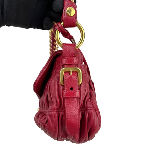 Prada Red Gathered Leather Shoulder Bag