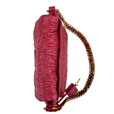 Prada Red Gathered Leather Shoulder Bag
