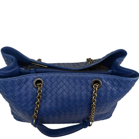 Bottega Veneta Blue Medium Nappa Intrecciato Double Chain Tote