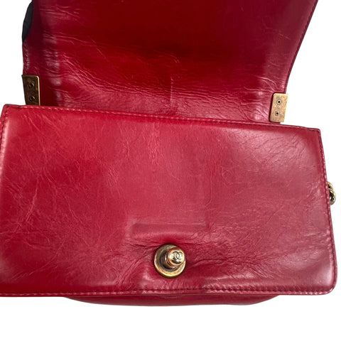 Chanel Red Leather Quilted Medium Boy Bag Flap w/ Gold Chain
