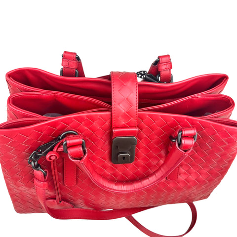 Bottega Veneta Red Intrecciato Woven Nappa Leather Roma Tote Bag