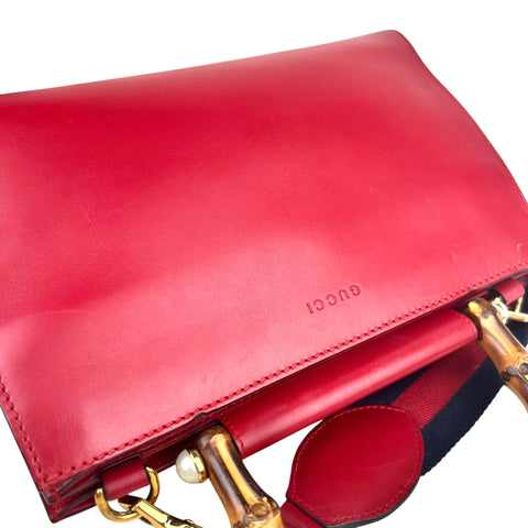 Gucci Red Smooth Calfskin Leather Nymphaea Medium Top Handle Bag