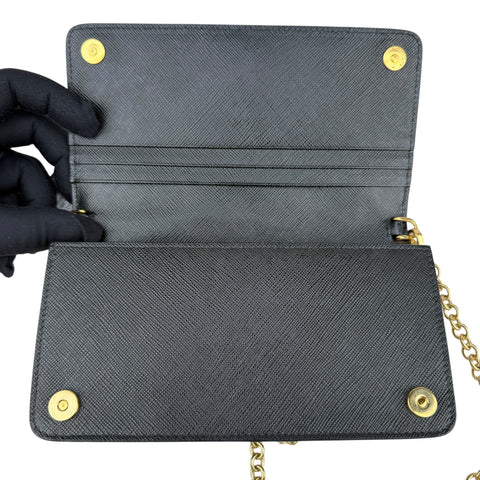 Prada Mini Bag Wallet on Chain Wristlet in Saffiano Noir