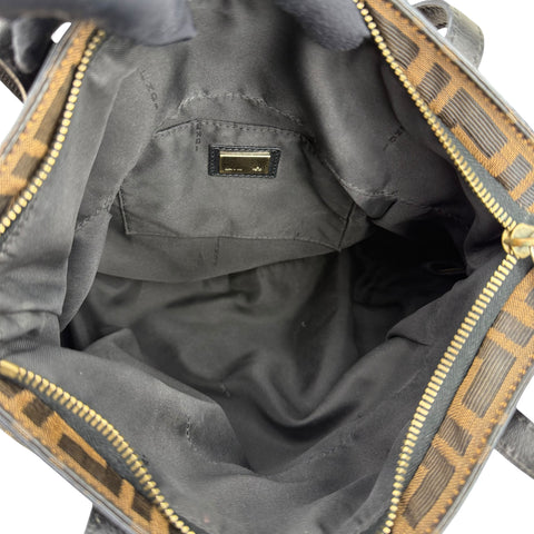 Fendi Brown Pattern Ring Pleat Tote Zucca Canvas Shoulder Bag Medium