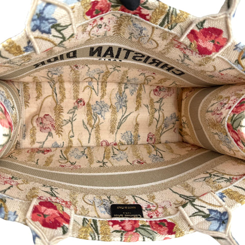 Dior Beige Multicolor Canvas Embroidered Hibiscus Medium Book Tote