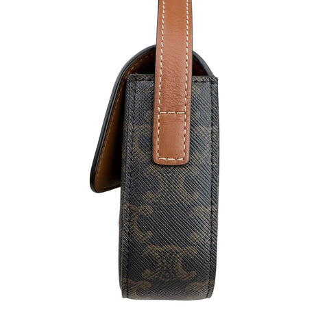 Celine Claude Triomphe Canvas and Calfskin Tan Shoulder Bag