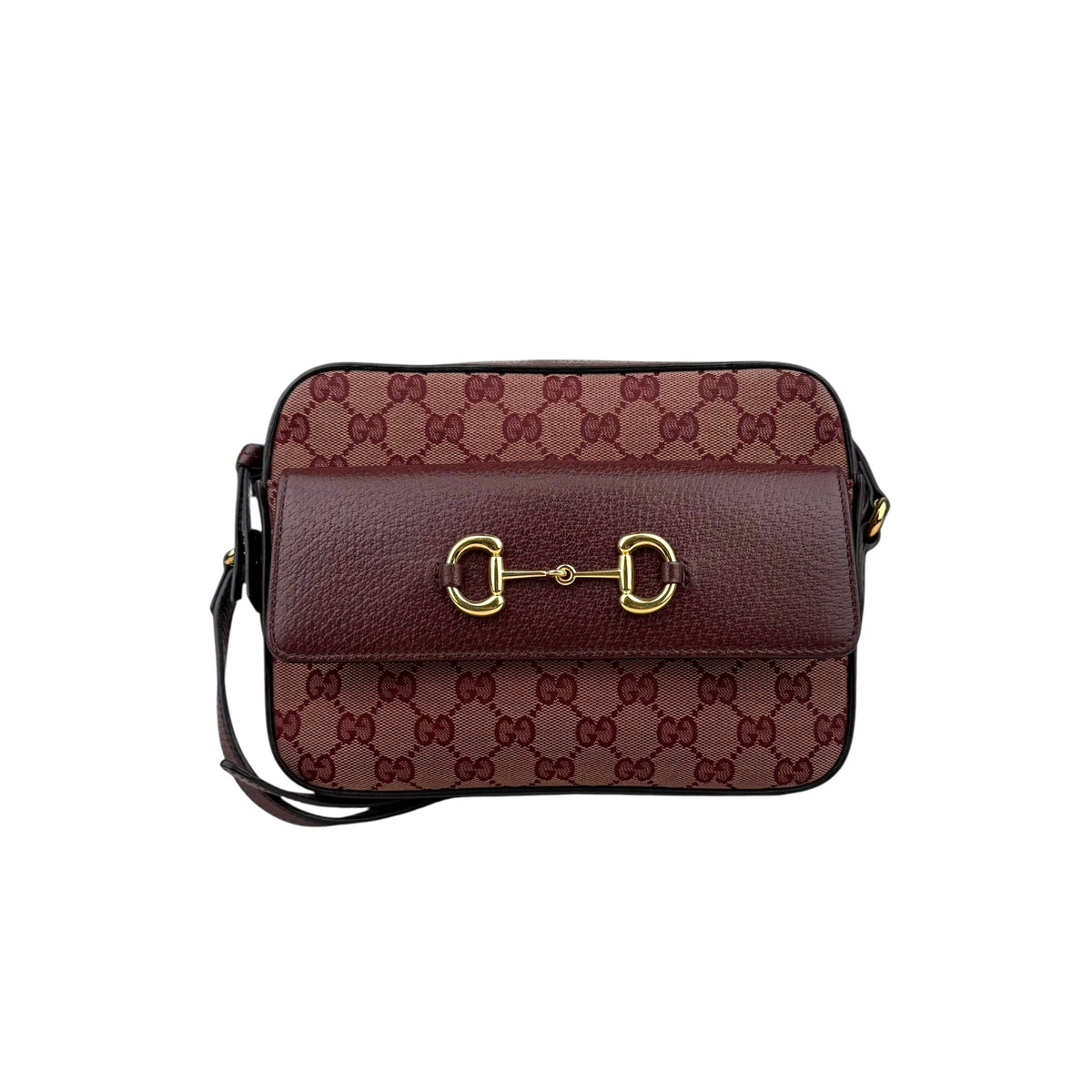 Gucci Horsebit 1955 Burgundy GG Canvas Flap Pocket Camera Crossbody
