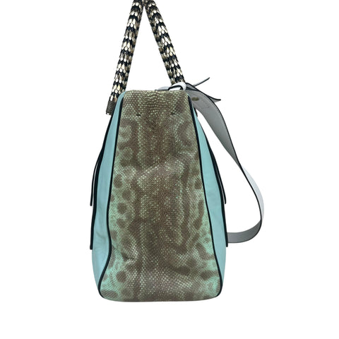 Bvlgari handbag in green, white and black leather and grey python