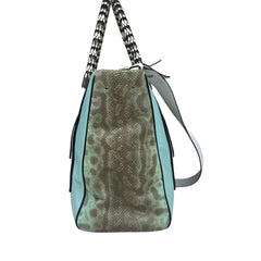 Pre-owned bvlgari-green-white-black-leather-grey-python-handbag-front