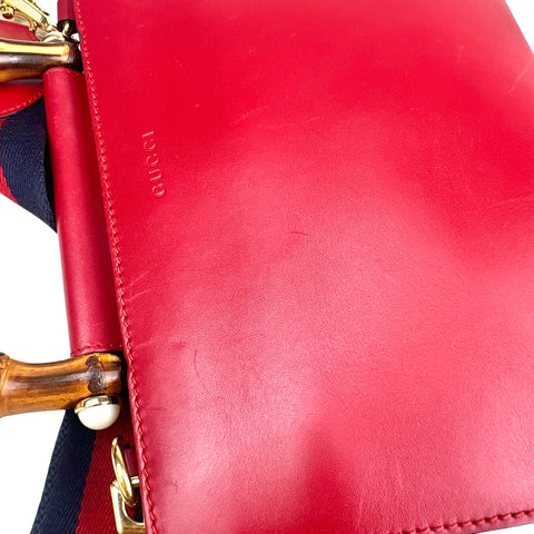 Gucci Red Smooth Calfskin Leather Nymphaea Medium Top Handle Bag
