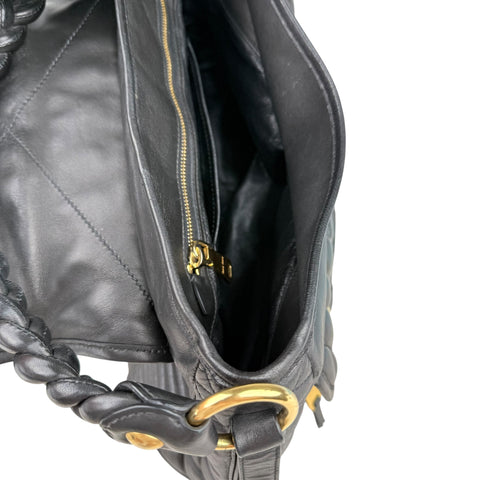 Miu Miu Nappa Matelasse Biker Coffer Leather Top Handle Bag Black