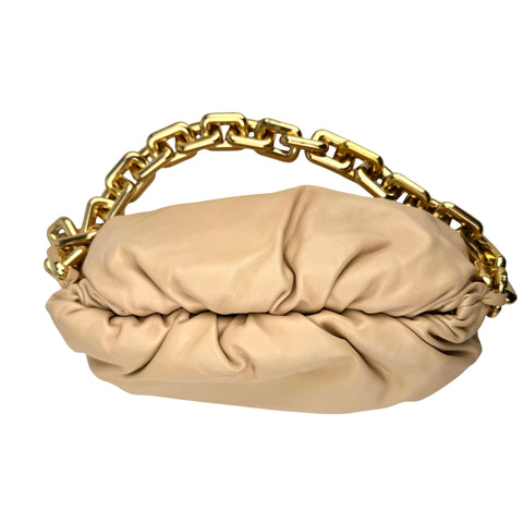 Bottega Veneta Chain Pouch Grained Clutch Almond Leather