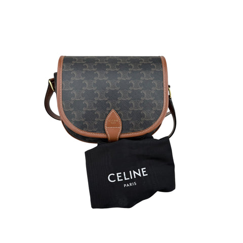 Celine Triomphe Canvas Medium Folco Bag Tan