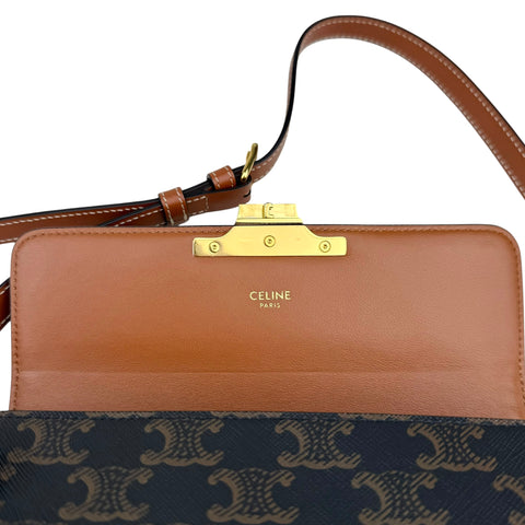 Celine Claude Triomphe Canvas and Calfskin Tan Shoulder Bag